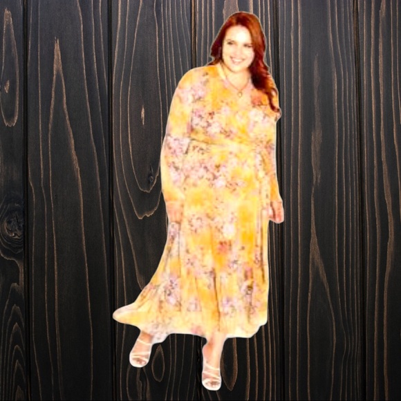 City Chic Dresses & Skirts - City Chic Flattering Faux Wrap Gold Lisbon Maxi Dress, M (18W) NWT